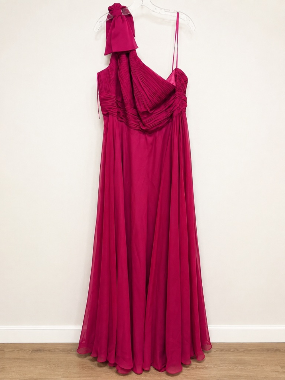 Mac Duggal Raspberry One-Shoulder Prom Gown with Thigh Slit - Picture 2 of 5